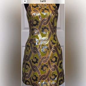 $358.00 NWT LILLY PULITZER METALLIC GREEN PEARL DRESS VINTAGE BROCADE